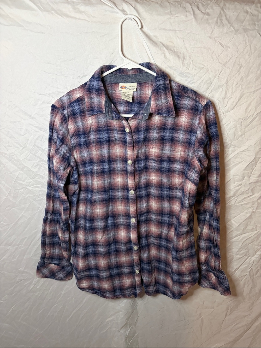 Dickies Womens Plaid Shirt in Navy Blue & Pink Sz Large